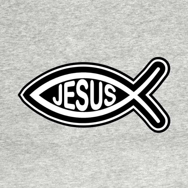 Jesus fish Christian religious symbol black and white by pickledpossums